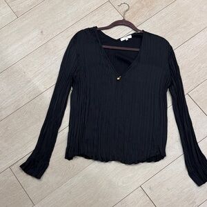 Vince Black Long-Sleeve V-Neck Pleated Blouse